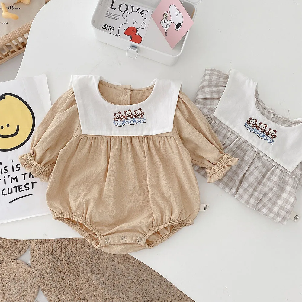 

Комбинезон для новорожденных, хлопковый клетчатый комбинезон принцессы на первый день рождения, Комбинезоны для маленьких девочек с длинн...