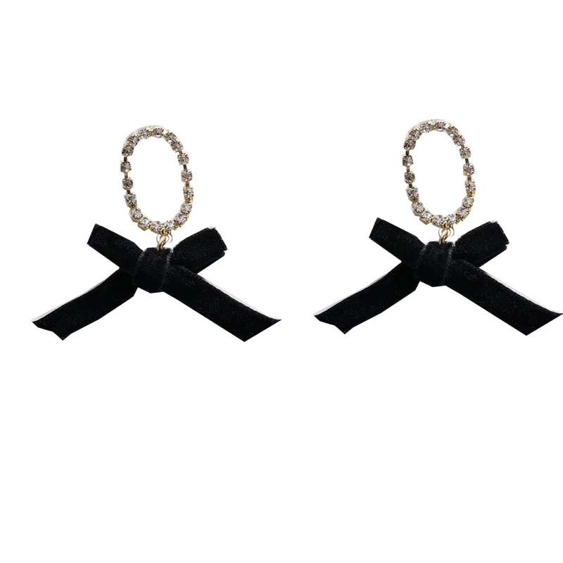 

S925 needle Black Bowknot Earrings Delicate Jewelry Celebration Gifts High Quality Crystal Hanging Drop Earrings For Girl Gifts