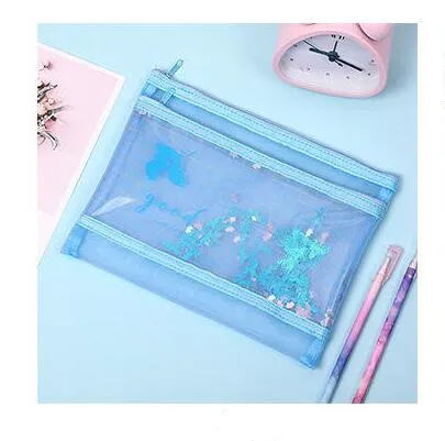 23cm x 18.5cm Blue 1 шт. Kawaii 2 слоя A5 B6 Bling папка для файлов Настольный органайзер для бумаг Карандаш сумка для хранения канцелярские принадлежности - Цвет: 23cm x 18.5cm Blue