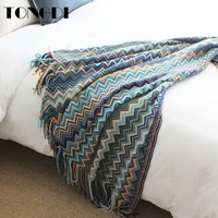 tongdi boho soft warm fashionable wave lace fringed knitting wool blanket luxury pretty decor for girl summer handmade sleeping