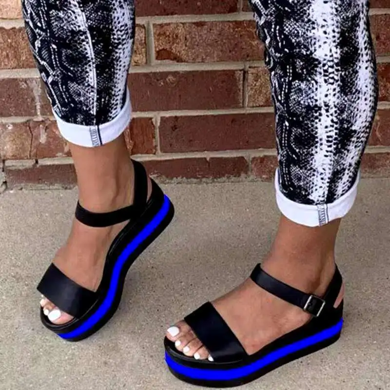 

Summer Women Flat Sandals Mixed Colors Wedges Sandals Platform Women Shoes 2021 Ankle Strap Casual Light Beach Woman Shoes