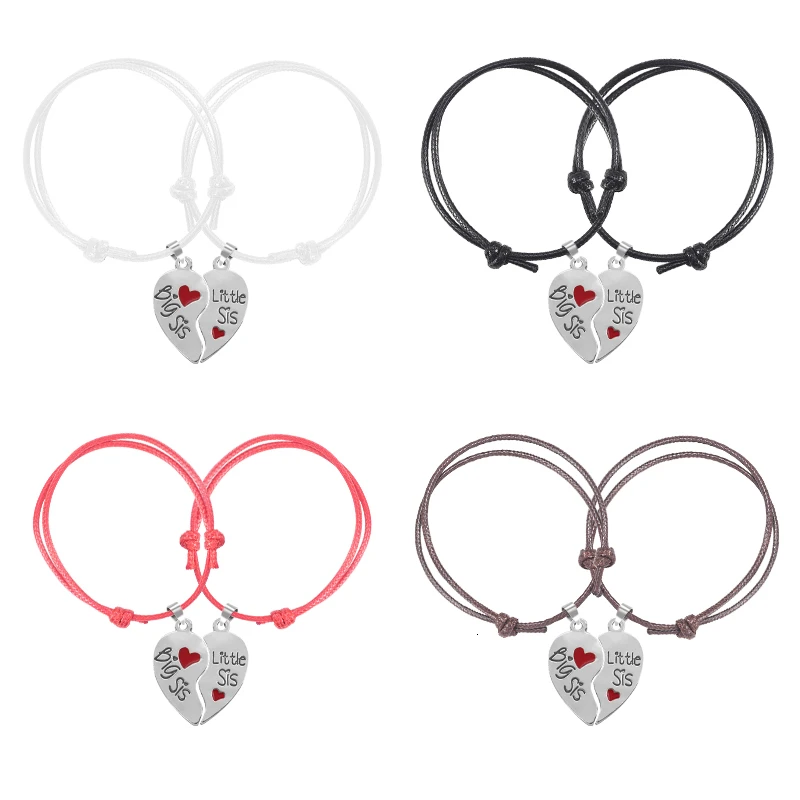 

Multicolor Leather Bracelet For Women Big Sis Little Sis Heart Puzzle Pendant Adjustable Charm Jewelry Gift Dropshipping 2021