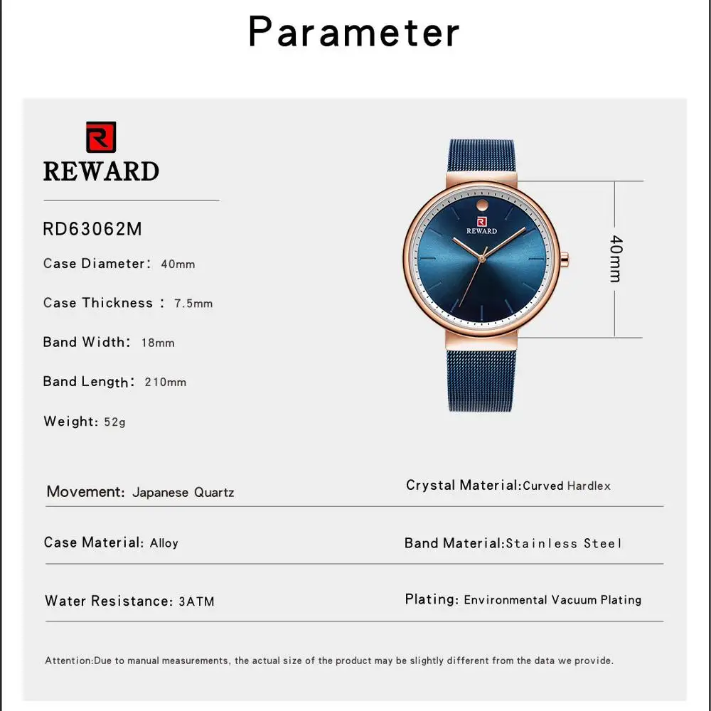 

REWARD Quartz Watches Fashion Dark Blue Ultra Thin Clock Man Top Brand Luxury Rose Gold Waterproof Watch Male Relogio Masculino