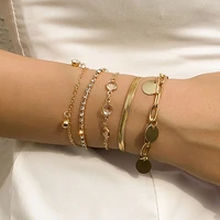 4pcsset flat snake chain crystal shiny womens bracelet boho2021 fashion sequin water brick pendant bracelets girl jewelry