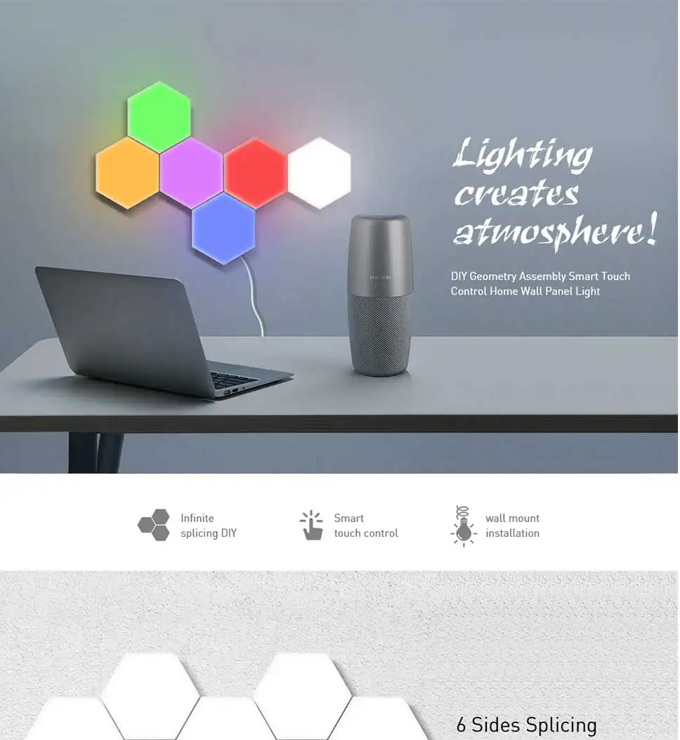 Умный красочный RGB светодиодный светильник геометрический настенный светильник DIY сенсорный индукционный квантовый светильник шестиугольный фонарь модульный креативный настенный светильник