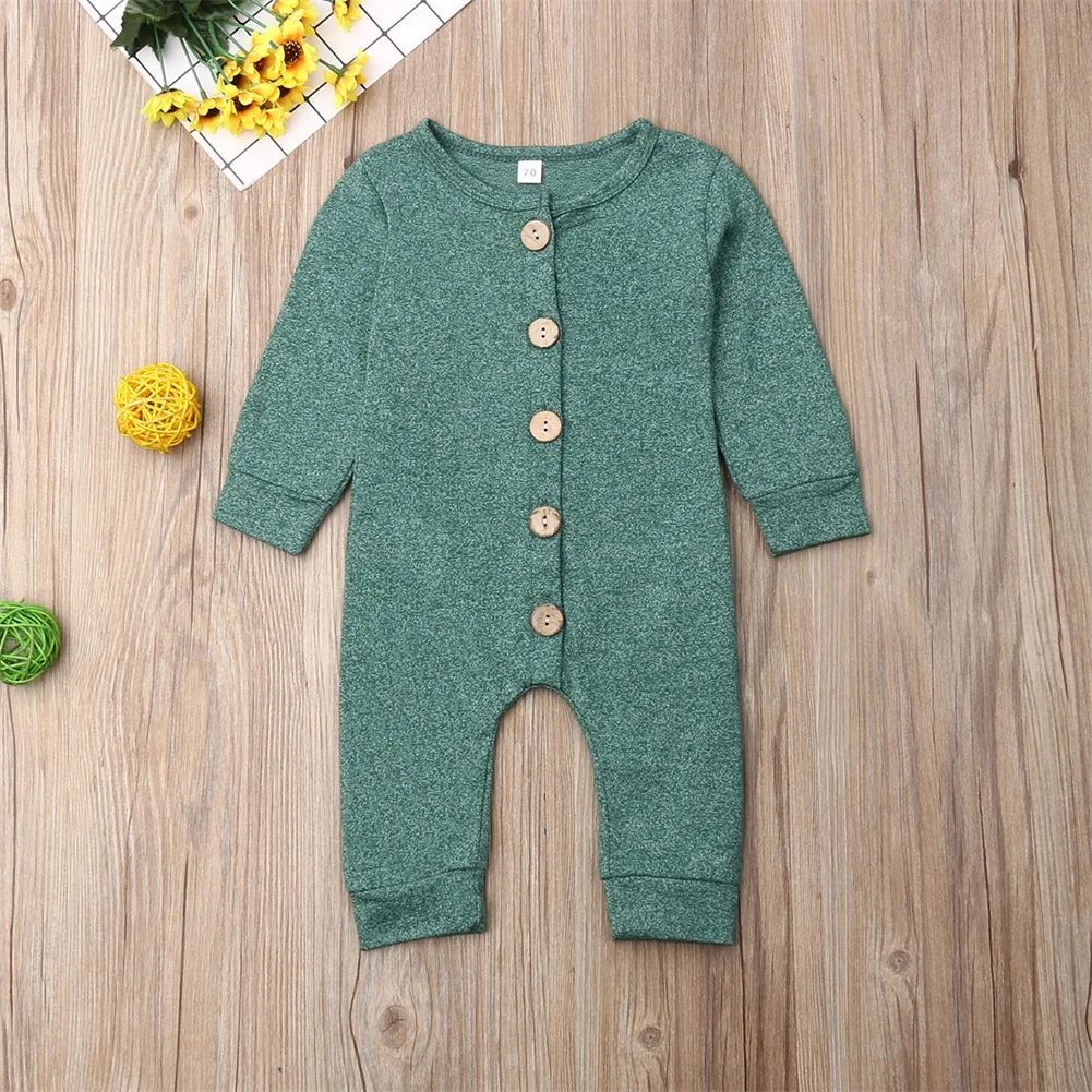 

Baby Clothes Boy Solid Color Cotton Button Romper Girl Jumpsuit One-Piece Outfit Newborn Playsuit Autumn Clothes