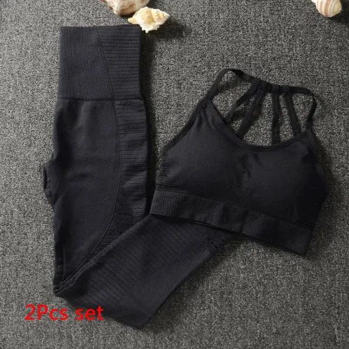 Black 2Pcs Set Энергетический бесшовный Набор для йоги Женская одежда для фитнеса спортивная женская спортивная одежда леггинсы для спортзала сексуальный спортивный бюстгальтер 2 шт. спортивные костюмы - Цвет: Black 2Pcs Set