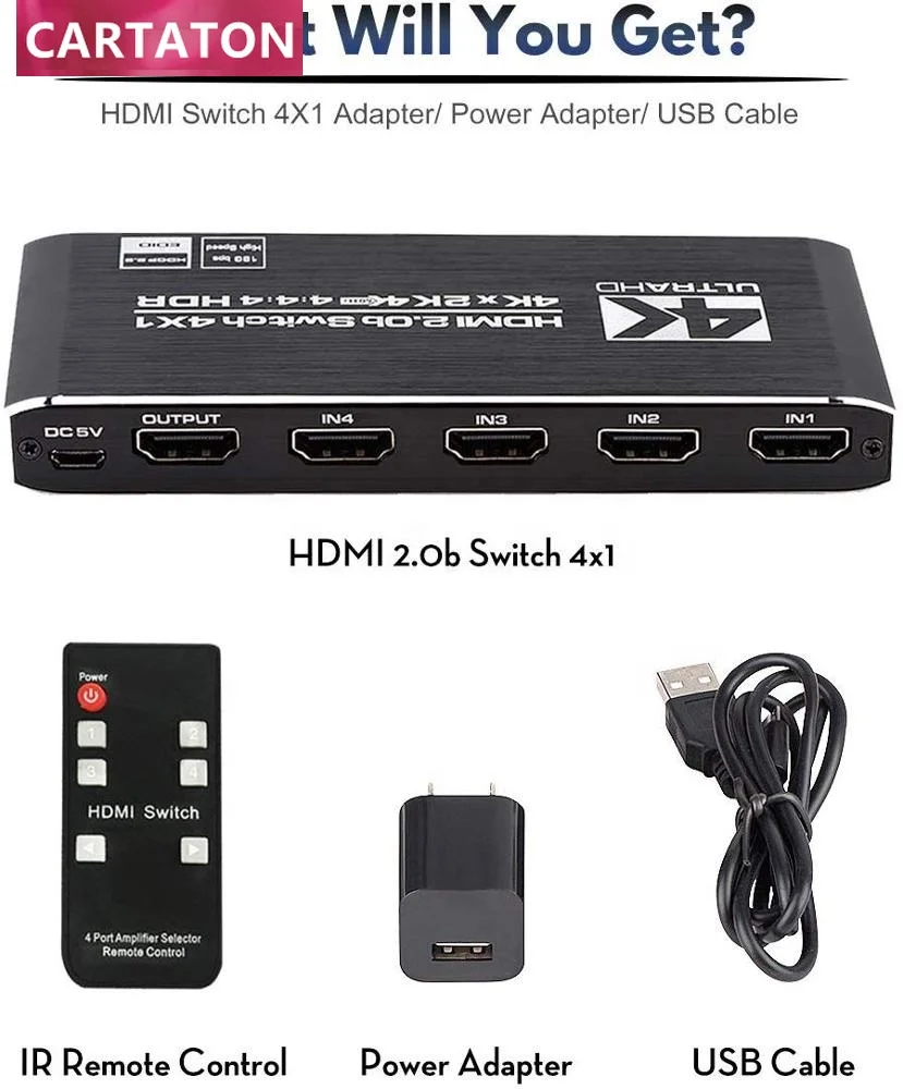 4k HDR HDMI Switch Switcher Selector Splitter with IR Remote Control Supports HDCP 2.2 4K@60Hz UltraHD HDR10 3D HD1080P
