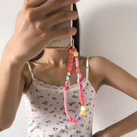 2021 new ins trendy colorful smiling beads chain mobile phone chain anti lost handmade charm acrylic cord lanyard for women