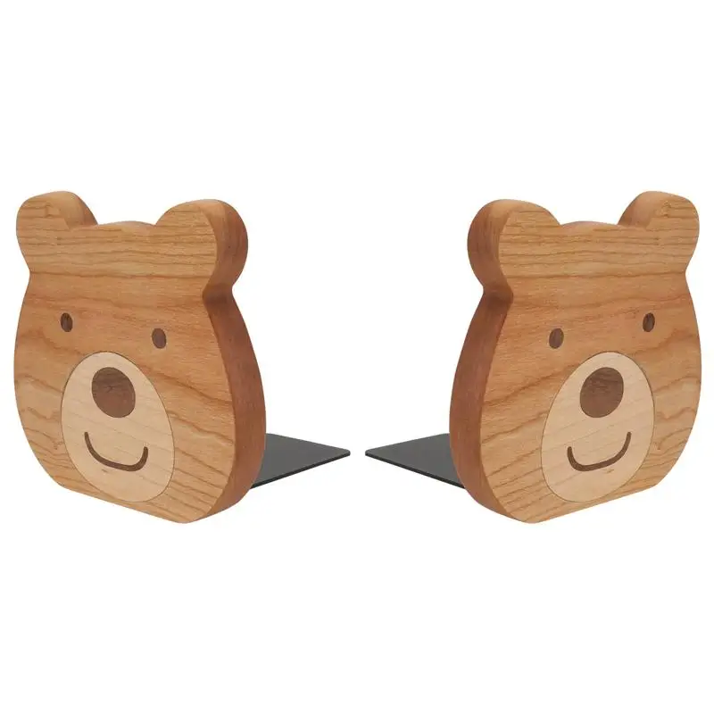 

2pcs Cartoon Bear Shaped Bookends Wooden Book Stands Bookends Home Office Storage Rack