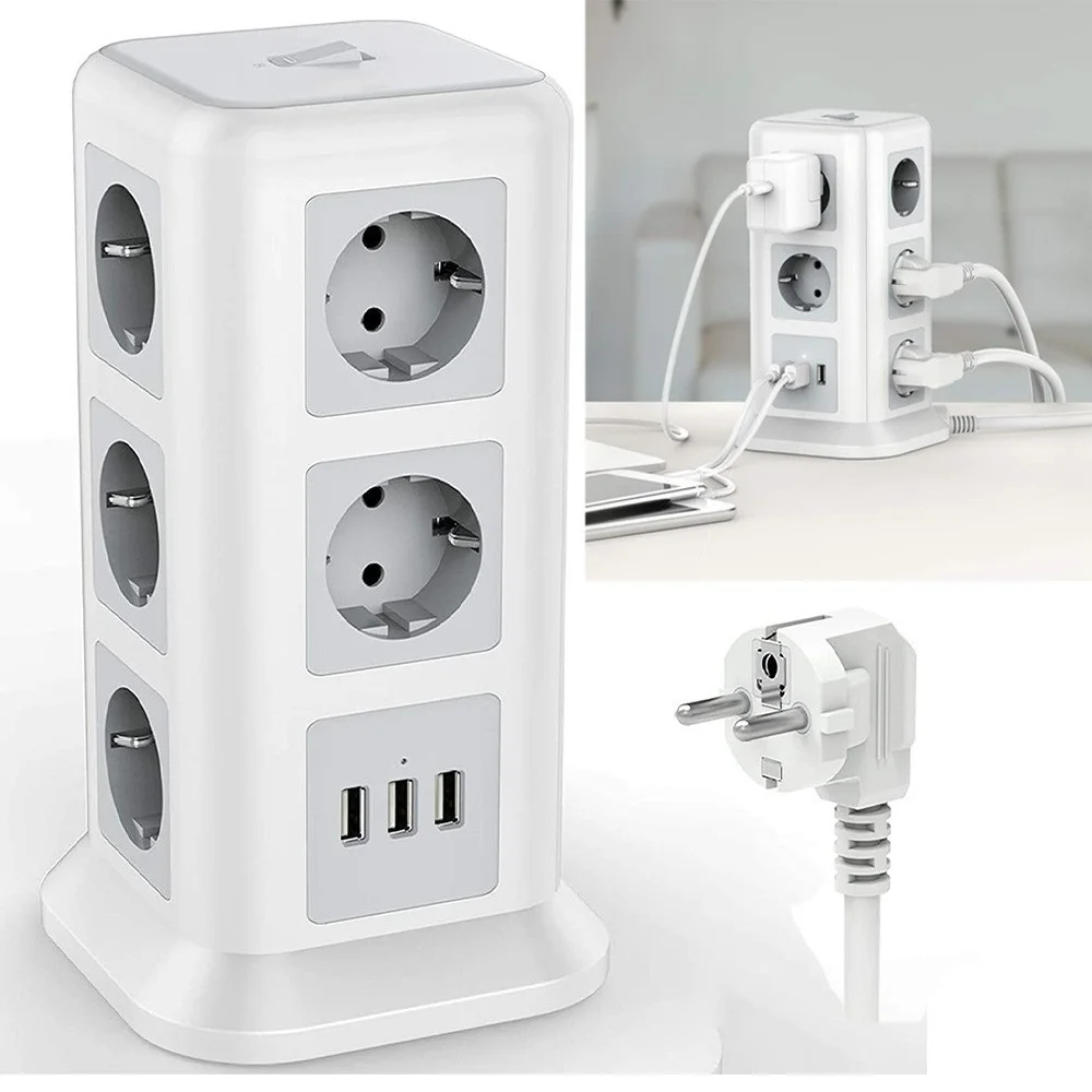 

Сетевой удлинитель с европейской вилкой, 11 евророзеток, 3 USB-порта, 2 м
