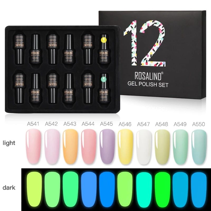 

X7JA 12 Colors Glow in The Dark Gel Nail Polish Set Luminous Color Soak Off UV