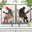 Костюм Человека-паука и черный пантера в ванну плакат Смешные плакаты с героями вселенной Марвел и печать холст картины для Ванная комната туалет домашний декор
