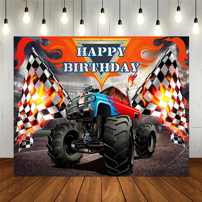 

Monster Truck Photography Backdrop For Boy Theme Birthday Party Decorations Background Banner Photo Booth Props