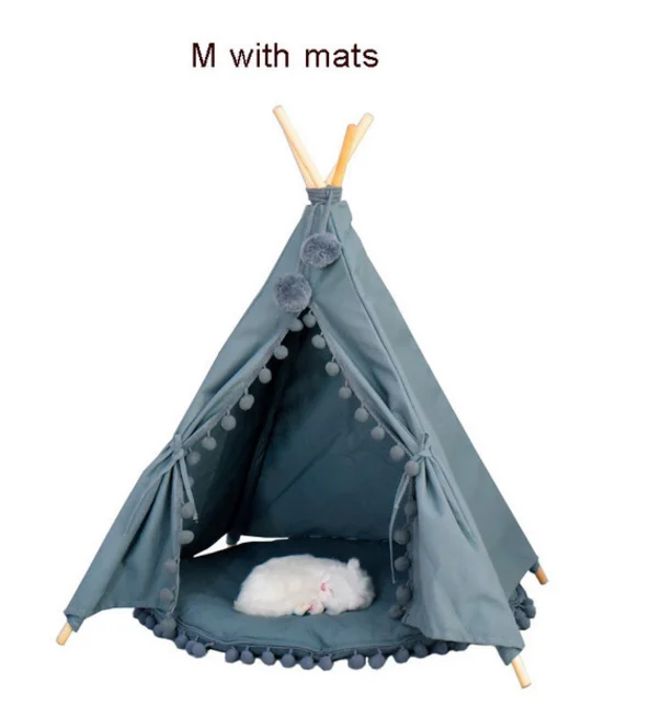 grey tent with mats Pet House Cute dog tent outside tent House Kennels Washable Tent Puppy Cat Indoor Outdoor Portable Teepee Mat 2 Styles - Color: grey tent with mats