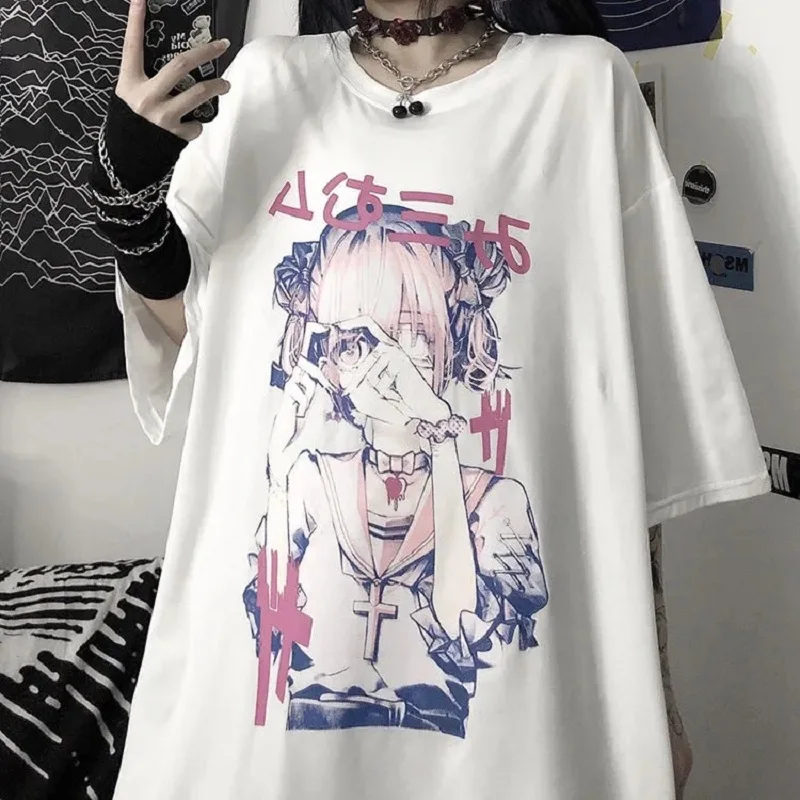 

anime printed t shirt women Graphic T-shirt Harajuku Gothic Top Short Sleeve tshirt Female vintage
