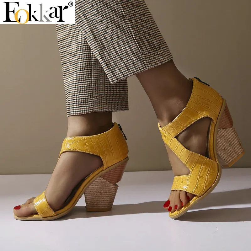 

Eokkar 2020 Women Zipper Round Toe Pumps Chunky Square Heel Ladies Pumps High Heel All Match Women Shoes Pumps Big Size 34-45