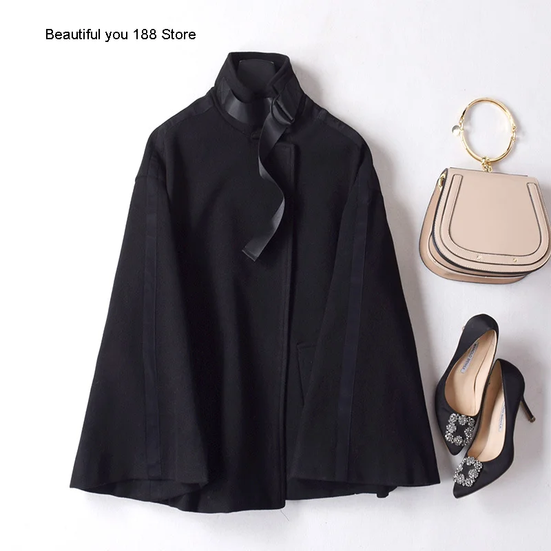 

Женское шерстяное пальто с длинным рукавом и галстуком для осени и зимы