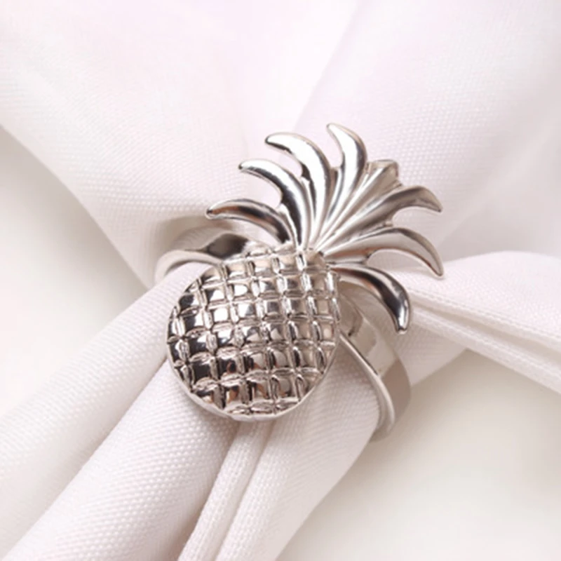 

12Pcs Pineapple Napkin Ring Metal Plating Napkin Ring Ring Stand Wedding Holiday Party Table Decoration