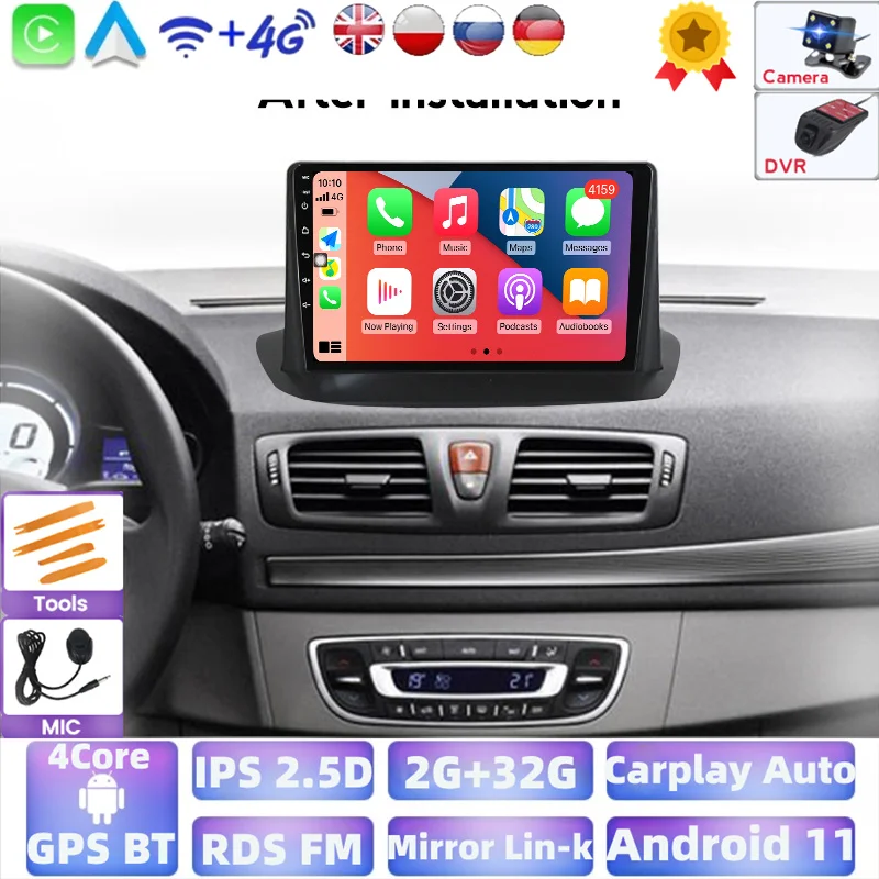 Автомагнитола на Android 11 SWC с GPS для Renault Megane 3 Fluence 2008-2014 мультимедийный плеер RDS Carplay 2