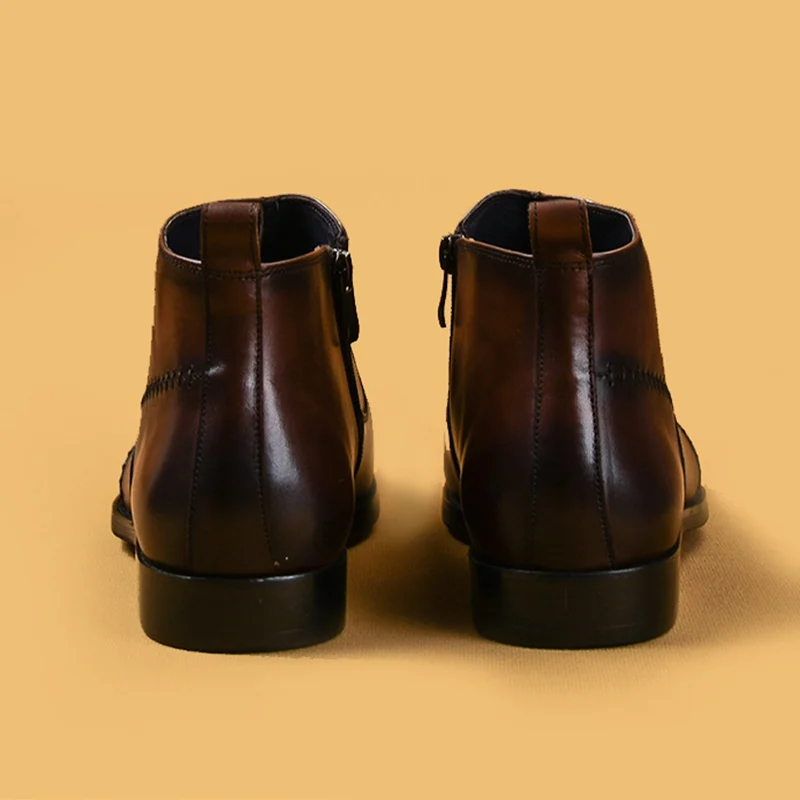 

Plus Size Real Genuine Leather Formal Dress Man High-Top Ankle Boots Pointed Toe Handmade Men's Cowboy Riding Shoes AS233