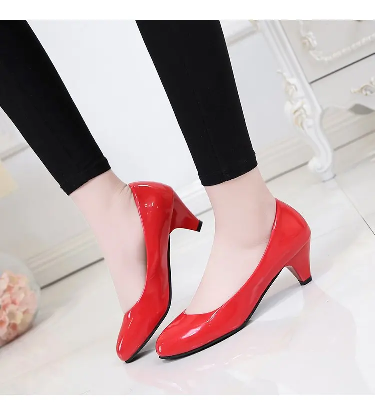 

Однотонные туфли, простые удобные рабочие туфли, черная официальная одежда на высоком каблуке, кожаные туфли, сексуальные женские туфли неб...