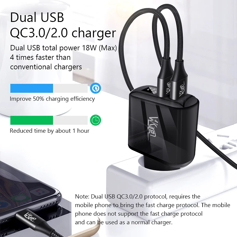 VVKing 2 USB зарядное устройство Quick Charge 3,0 18 Вт быстрое зарядное устройство HD Smart display EU Разъем для iPhone X samsung Xiaomi huawei QC3.0 зарядное устройство