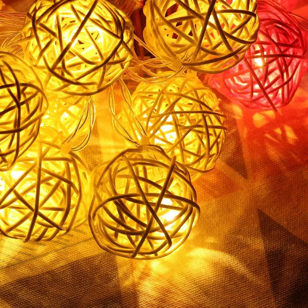 C 40 светодиодный светильник гирлянда из ротанга Декоративная на батарейках