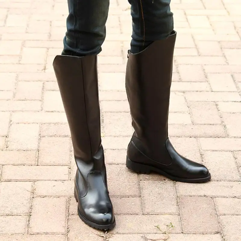 Fashion Mens Black Knee High Boots British Desiger Back Zip Long Motorcycle Shoes Antique Cosplay Army Botas Casual Comfort Warm images - 6
