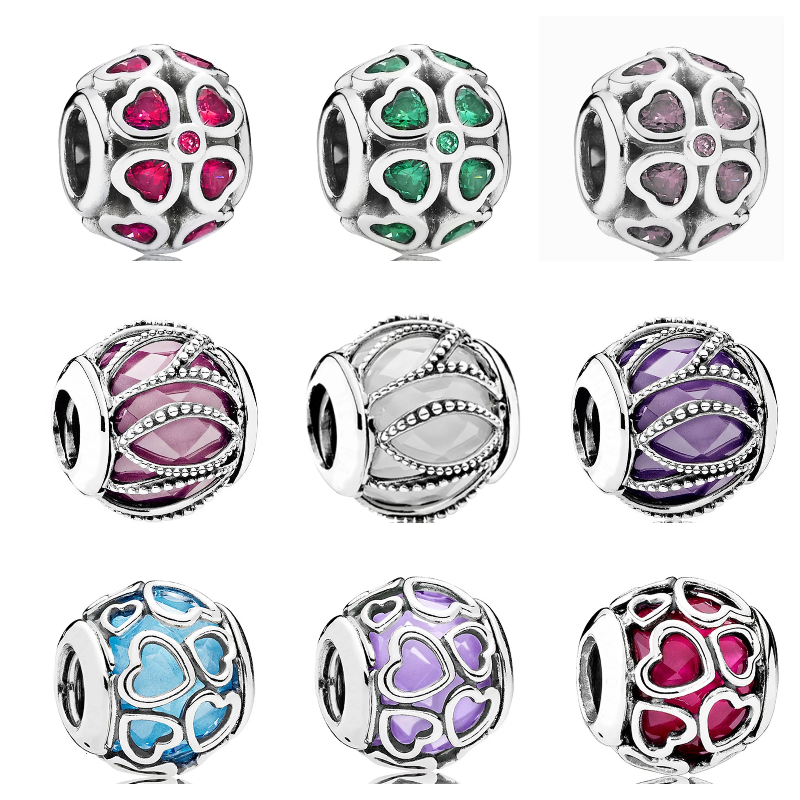 Подлинный 925 пробы серебряный фиолетовый счастливый клевер CZ зеленый серизный