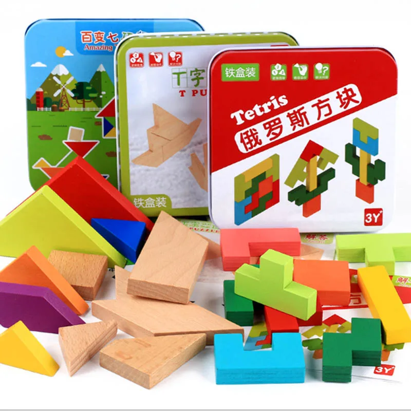 

Baby Kids Wooden Puzzle Geometric Shapes Learning Educational Toy 3D Geometry Puzzles Montessori Toys