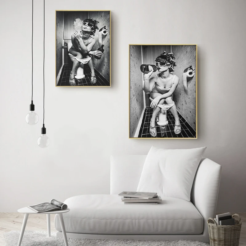 Модный Туалет сексуальная женщина холст печать современный бар девушка курить и