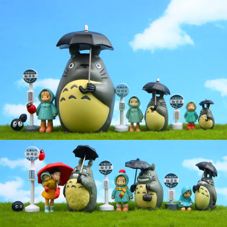 Ghibli Anime Totoro Miyazaki Hayao Umbrella Street lamp Figure Desk Ornament Model Fairy Garden Moss Miniatures Toys Home Decore | Дом и сад