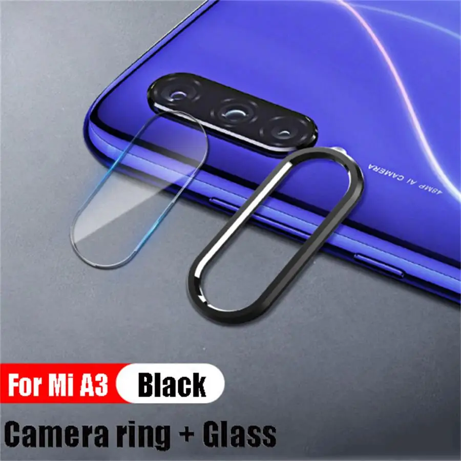 Tempered Glass+ Metal Protective Ring for Xiaomi Mi A3 9 Lite CC9 CC9e Camera Lens Screen Protector Protection Film Cover Case