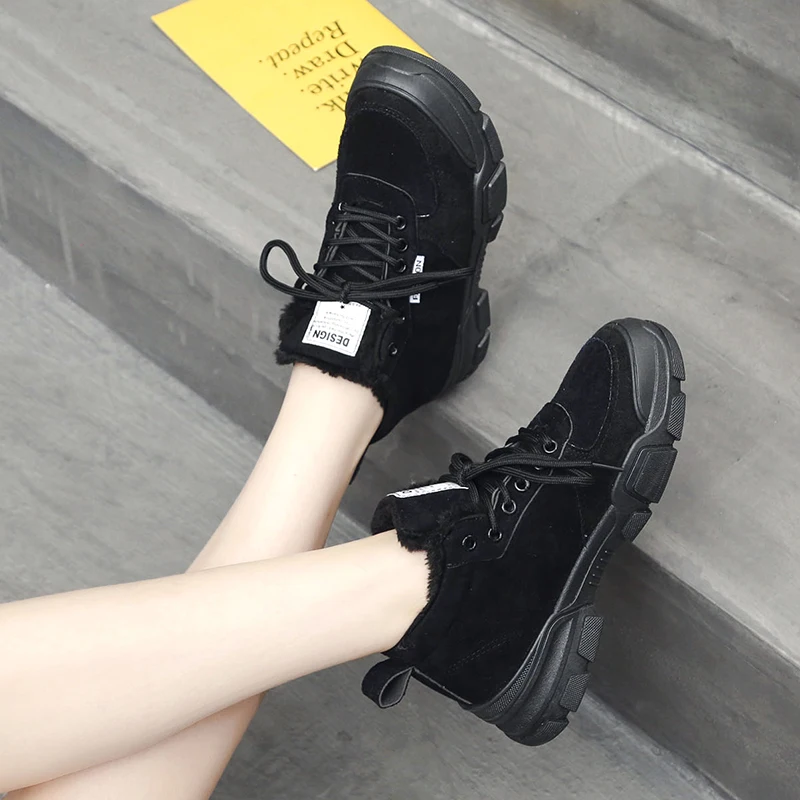 Weweya Suede Woman Running Shoes Outdoors Warm Plush Snow Boots Winter Fur Inside Comfortable Sport Sneakers High Top zapatillas | Спорт и