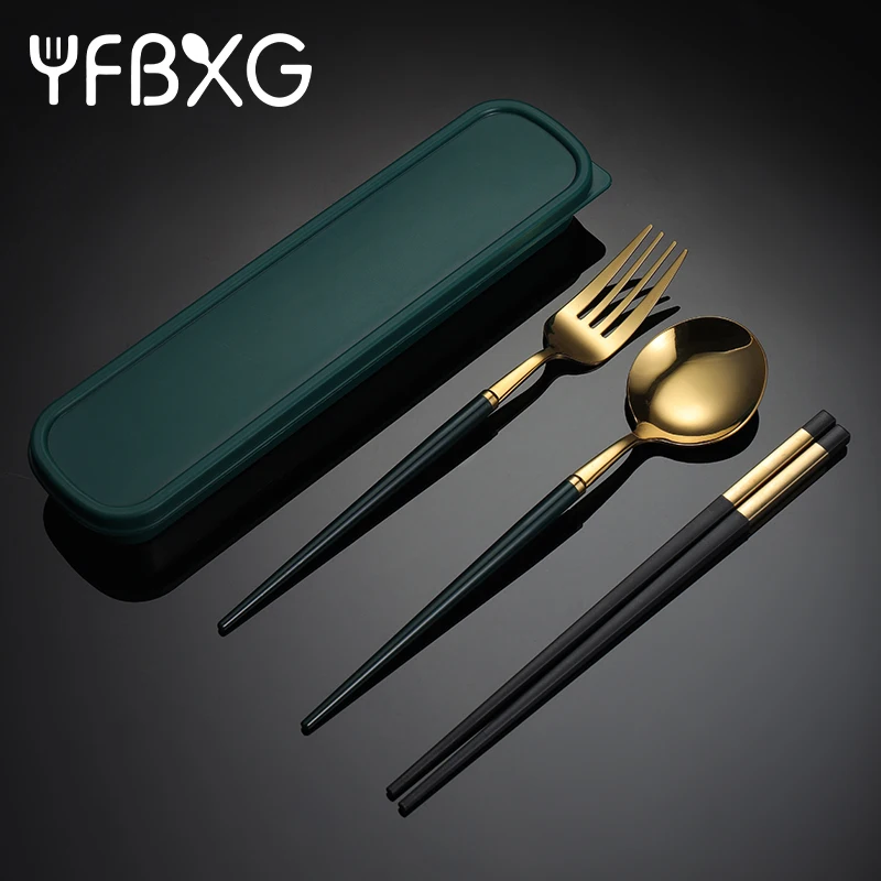 18/8 Нержавеющая сталь посуда Портативный столовая ложка вилка палочки для еды