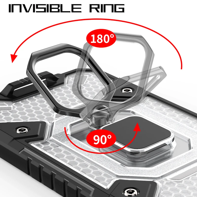 KEYSION Shockproof Case for Redmi Note 10 Pro 10 5G 10S Transparent Ring Stand Phone Cover for Redmi Note 9 Pro 9S 9T 9A 8 K40