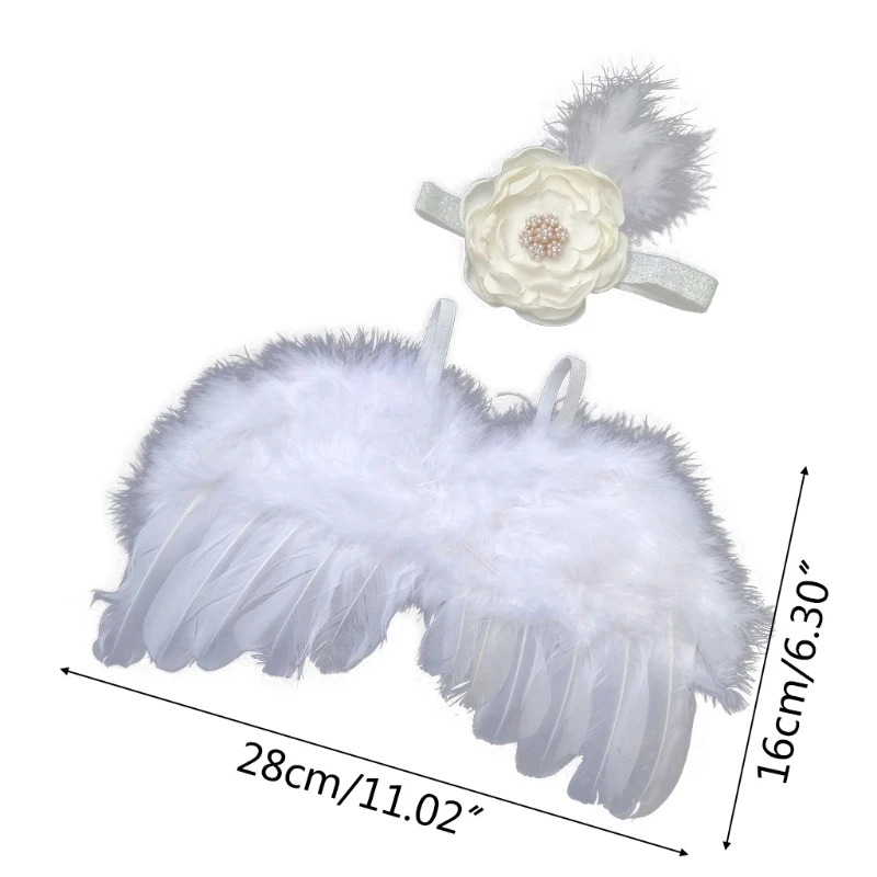 Accesorios de fotograf&iacute;a para reci&eacute;n nacidos, disfraz de moda para beb&eacute;s y ni&ntilde;os, diadema de plumas, ala de &Aacute;ngel, Q9QB-2