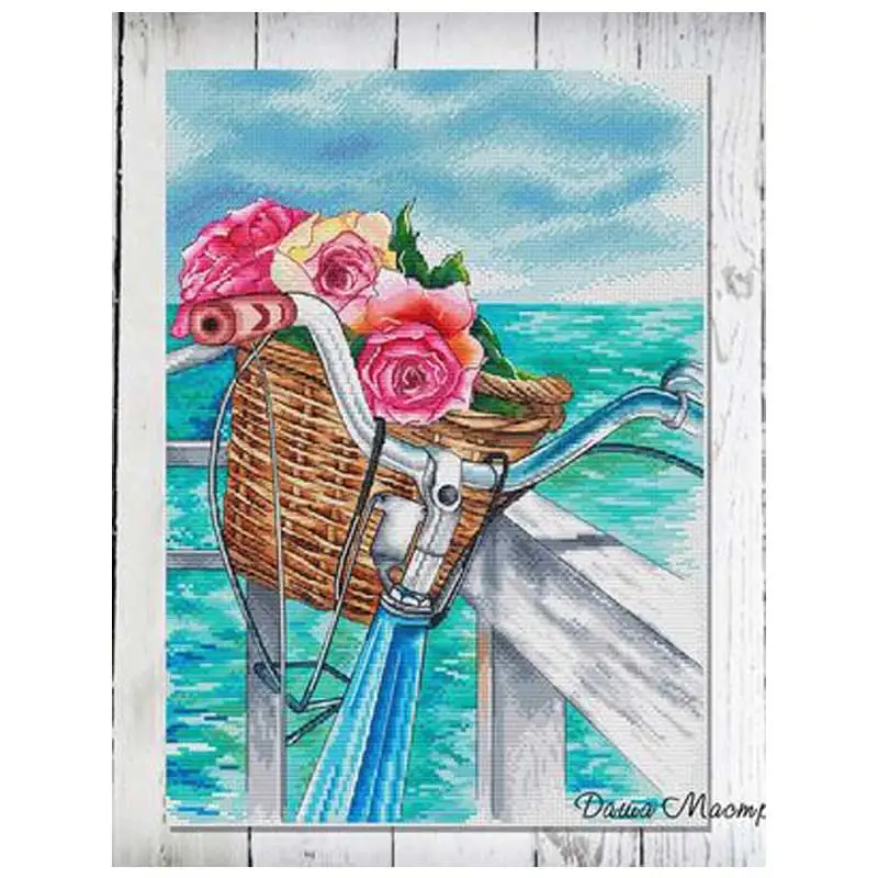 

Flower bike patterns Counted Cross Stitch 11CT 14CT 18CT DIY Cross Stitch Kits Embroidery Needlework Sets home decor