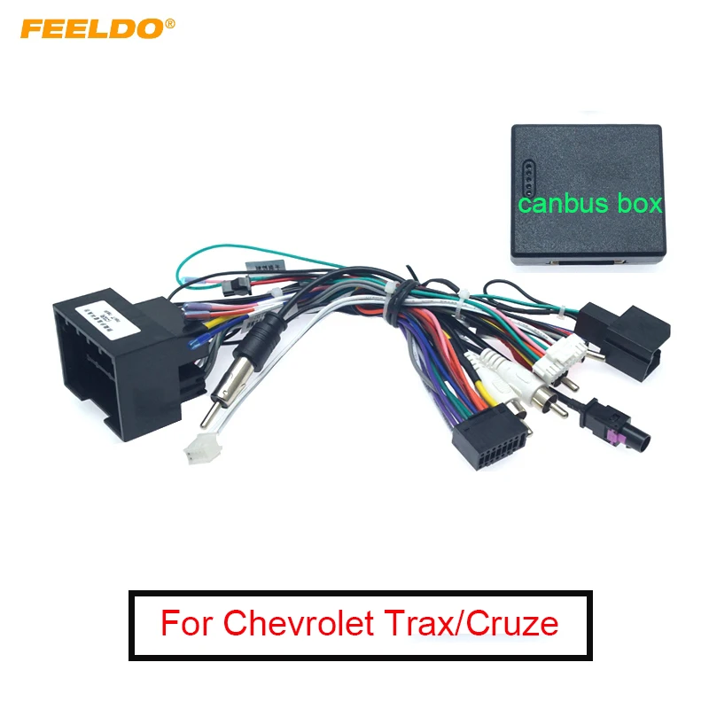 FEELDO Car Media Android Radio Player 16Pin Wire Harness With Canbus Box For Chevrolet Trax Cruze Aveo Buick Regal Power Cable