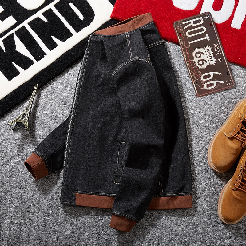 Мужская повседневная приталенная джинсовая куртка черная хлопковая