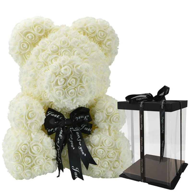 

New 40cm Rose Flower Bear with Gift Box Valentines Day Gift for Girlfriend Birthday Mar-17