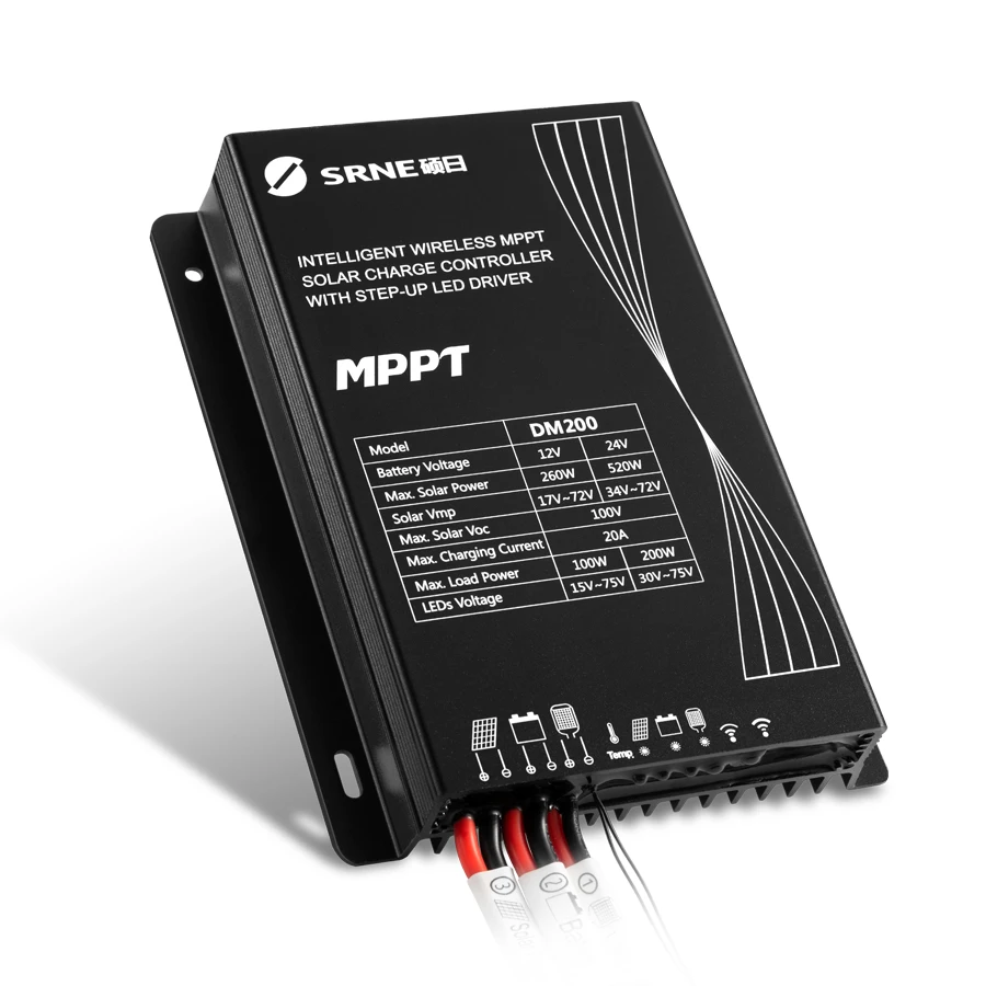 

SRNE SR-DM200 series IP68 12V 24V waterproof all-in-one MPPT solar charge controller LED constant current drive For street light