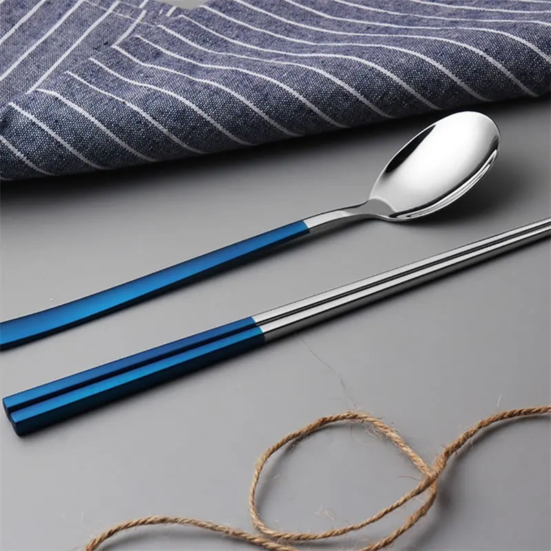 Портативный 304 столовый набор из нержавеющей стали с коробкой для хранения