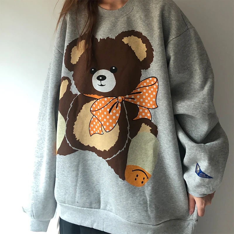 

Cartoon Bear Print Stranger Things Hoodies for Men and Women Oversize High Street Fleece Sweatshirt Loose Hip Hop Hoody