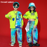 boys hip hop crop top blue vest clothes sets girls sweatpants outfit child sweatshirt joggers street dance kids stage costumes