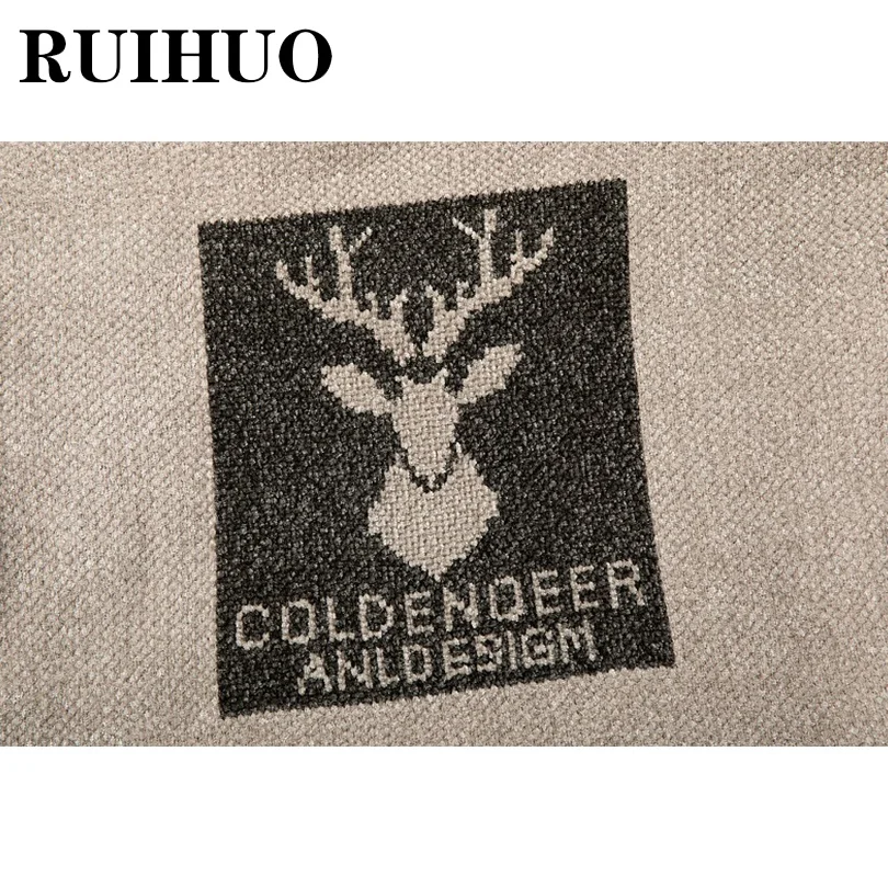 Свитер RUIHUO с принтом лося Мужская одежда модные мужские свитера в стиле