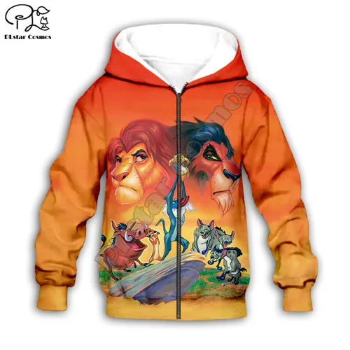 Kids zip hoodies Детские толстовки на молнии с объемным принтом «Король Лев»; толстовки с капюшоном и Simba с героями мультфильмов; штаны; одежда для маленьких мальчиков и девочек; HAKUNA MATATA mufasa - Цвет: Kids zip hoodies