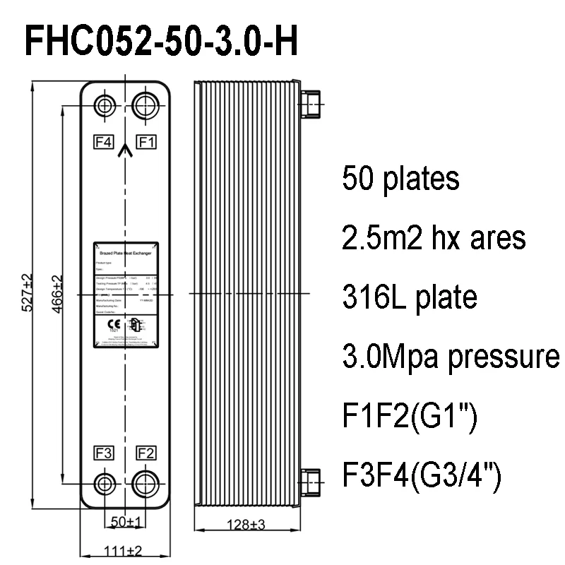 Паяный пластинчатый теплообменник с 50 пластинами масляный водяной 316 резьбовым
