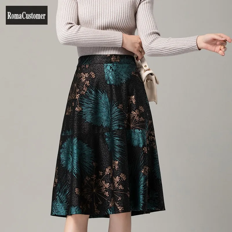 

Genuine Leather Skirt Womens New Fashion Casual Vintage Sheepskin Korean Elegant Print Pleated Skirt High Waist Large Size